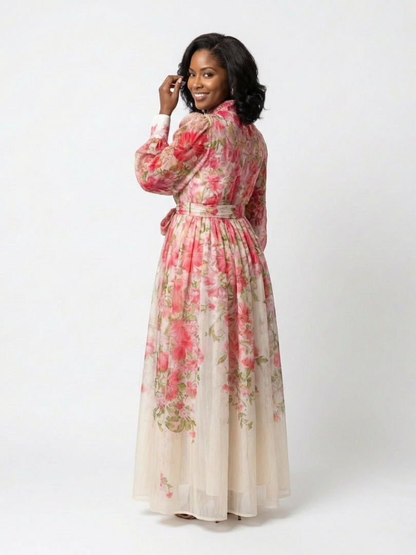 Cressida | Sheer Floral Maxi Dress with Long Sleeves