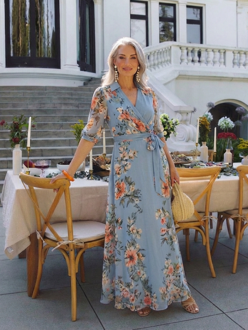 Elowen | V-Neck Maxi Dress with Floral Print