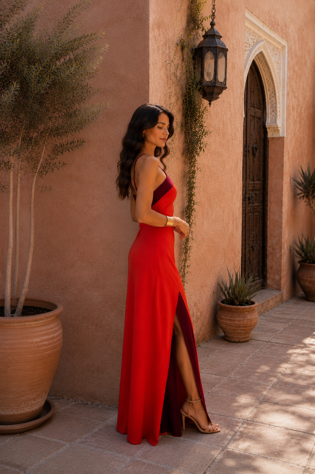 Oasis | Red Backless Slit Maxi Dress