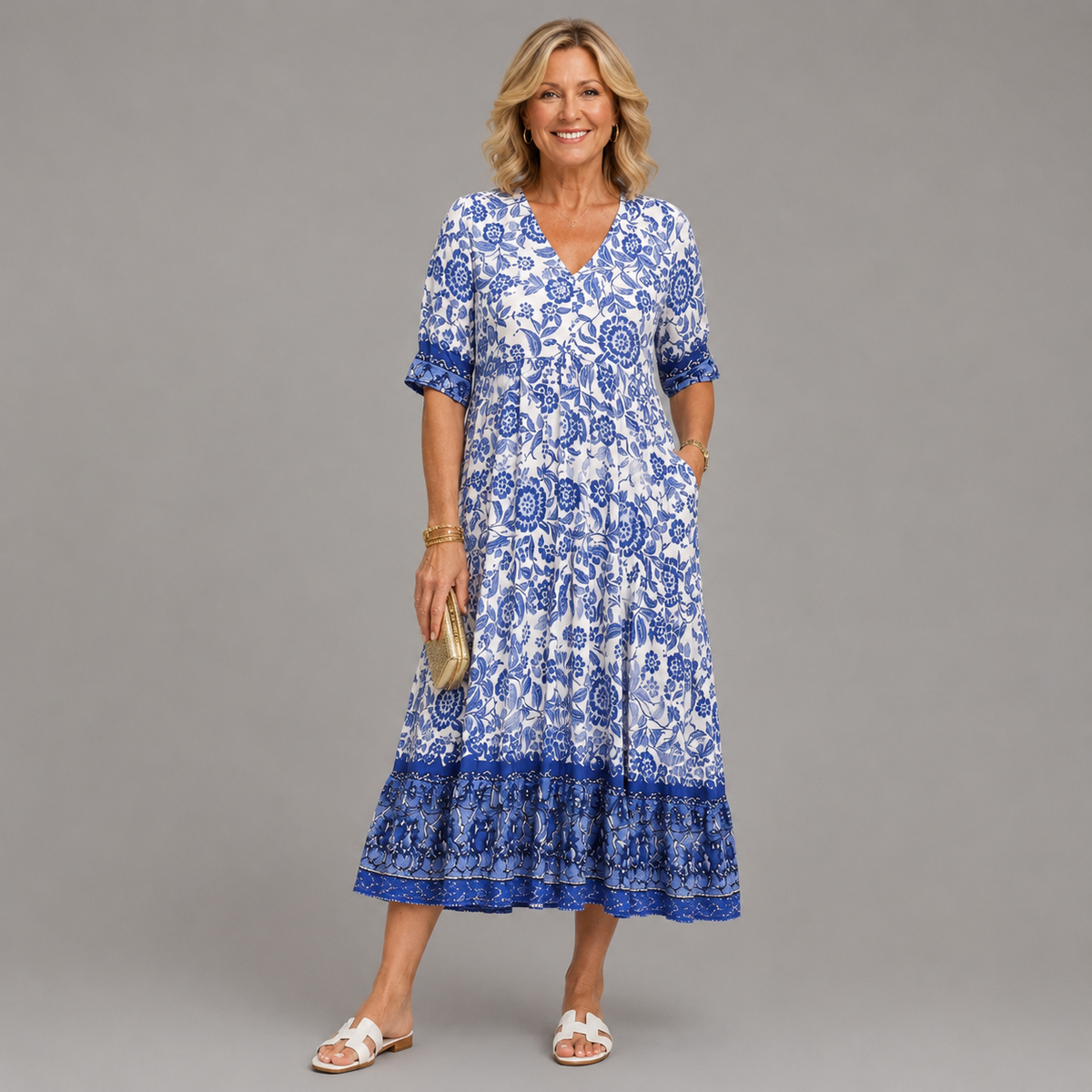 Keisha (Athens Edit) | Elegant Floral V-Neck Dress
