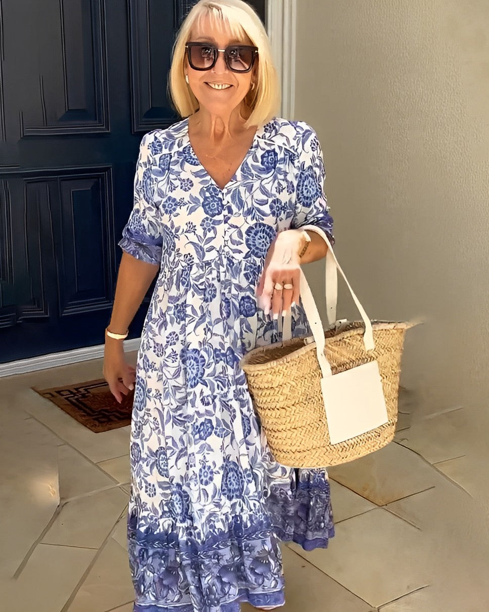 Keisha (Athens Edit) | Elegant Floral V-Neck Dress