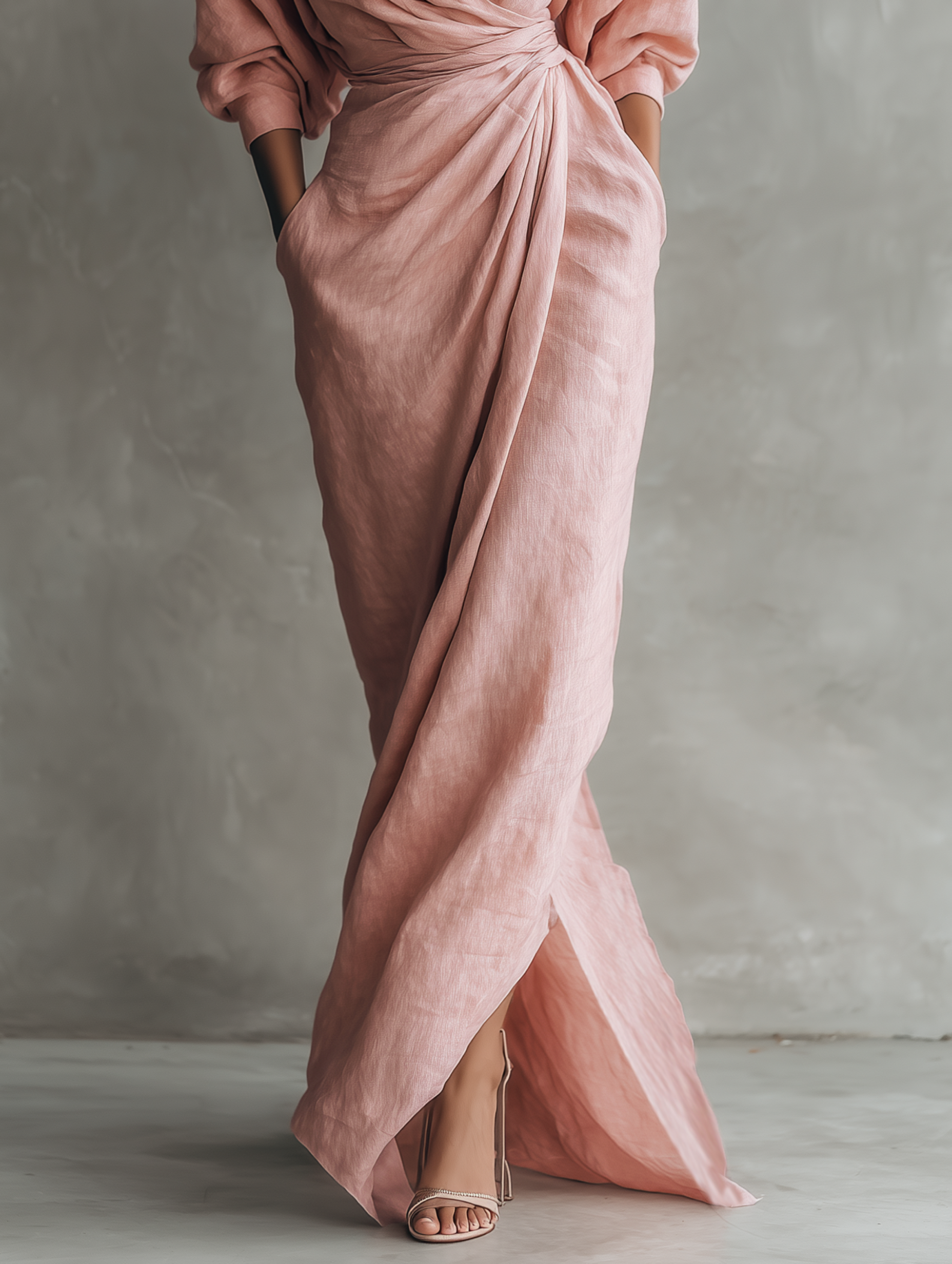 Women's Pink Minimalist V-neck Blend Maxi Dress MDA1655L0Y