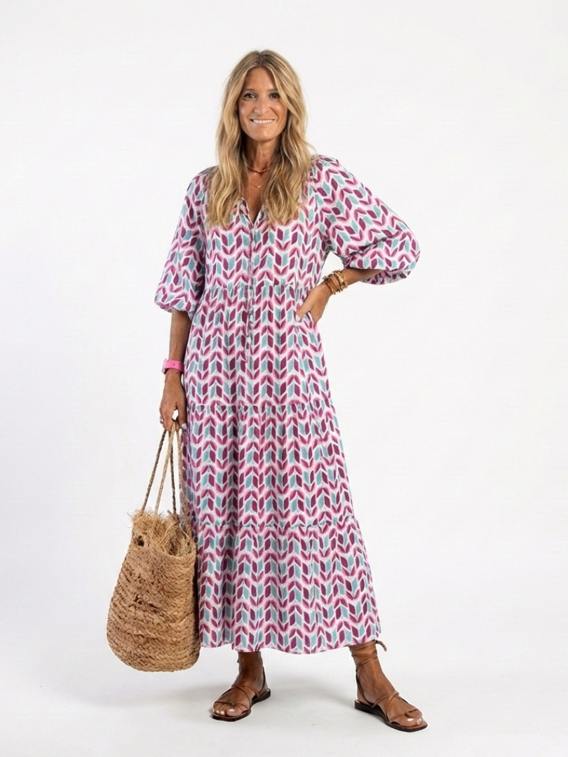Mireya | Long Sleeve Midi Dress with Geometric Print