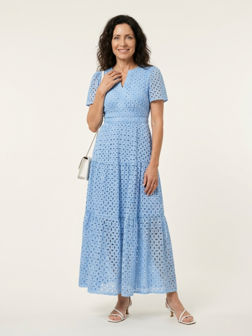 Brielle | Short Sleeve V-Neck Midi Dress with Ruffles