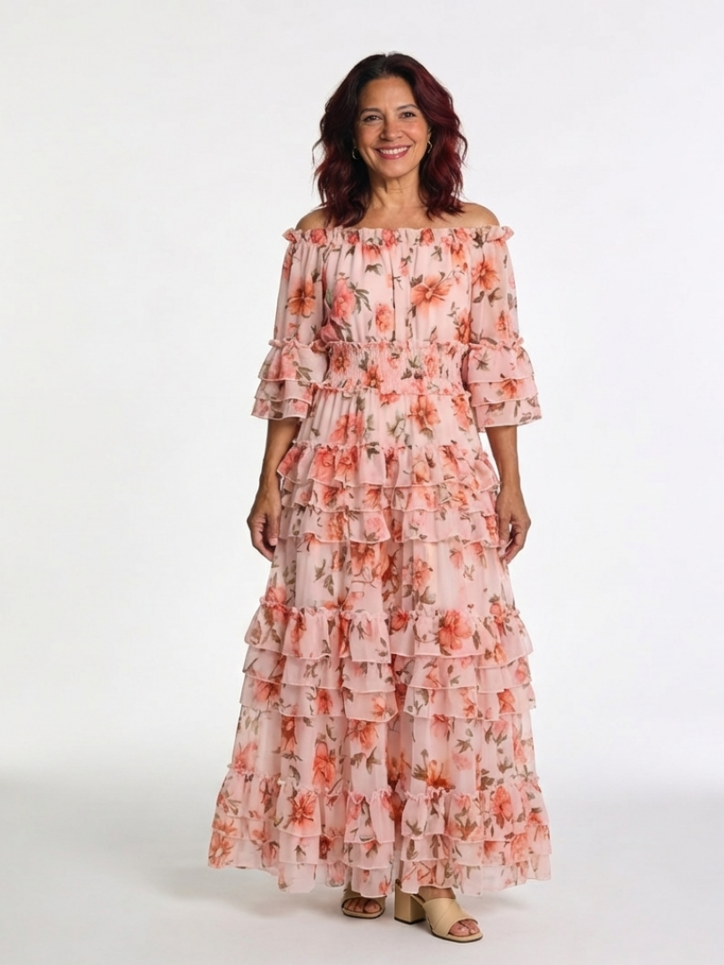 Rosalie | Off-Shoulder Floral Maxi Dress with Ruffles