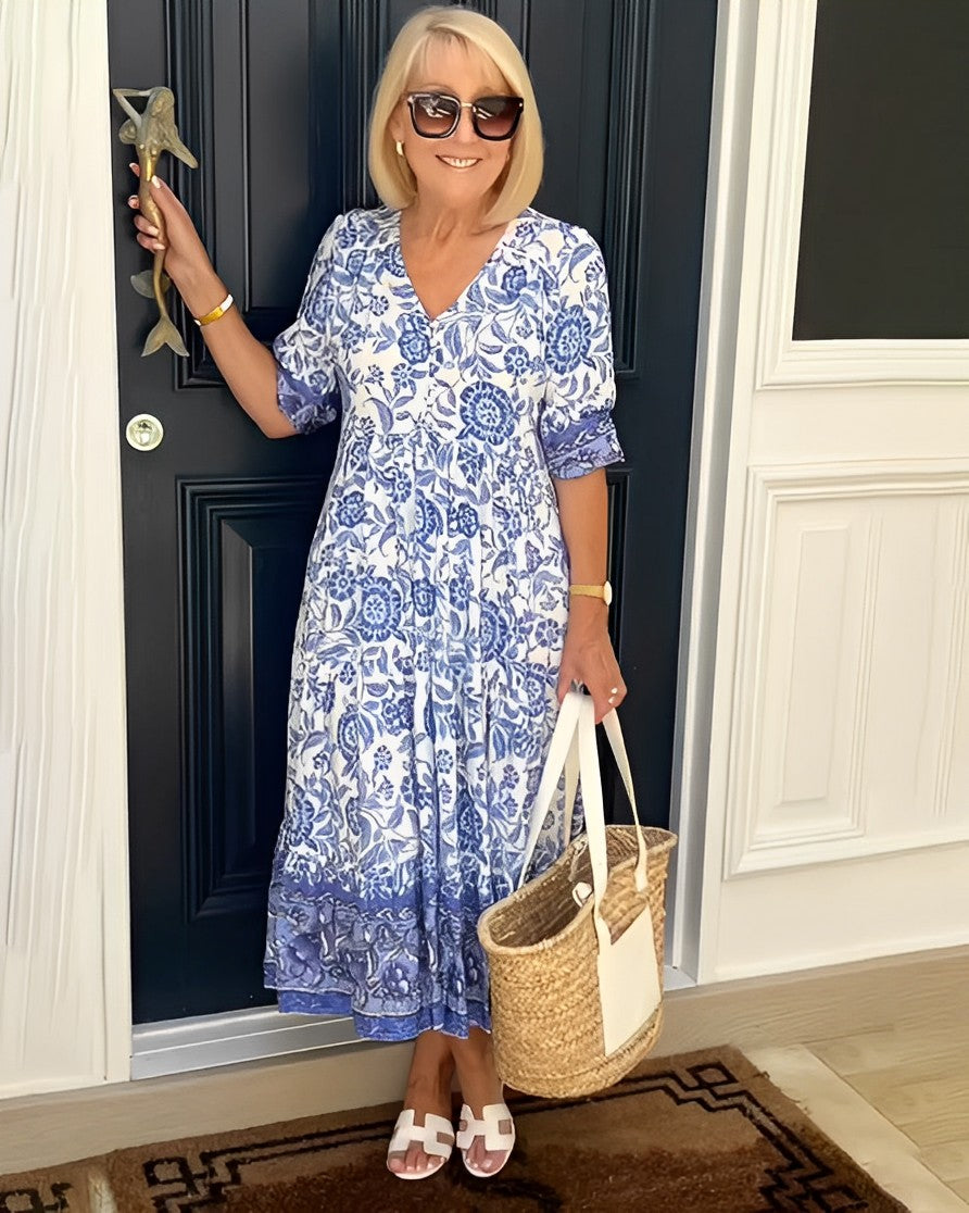 Keisha (Athens Edit) | Elegant Floral V-Neck Dress
