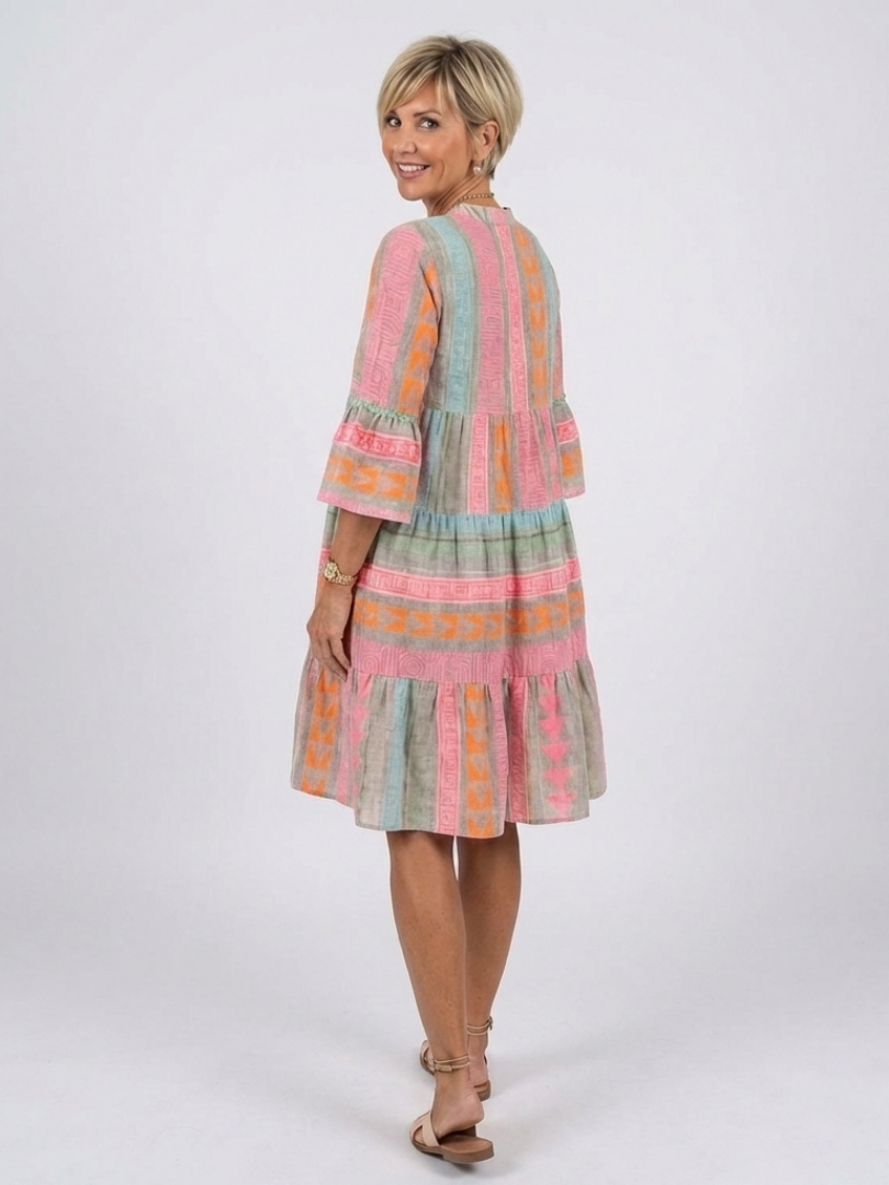 Maelle | V-Neck Geometric Print Dress, Knee Length