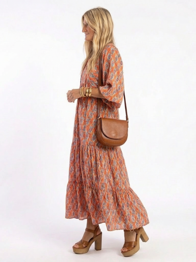Amara | V-Neck Midi Dress with Geometric Print