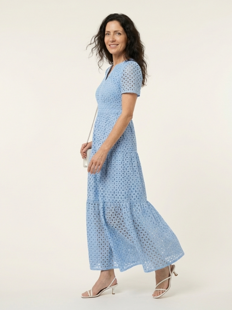 Brielle | Short Sleeve V-Neck Midi Dress with Ruffles