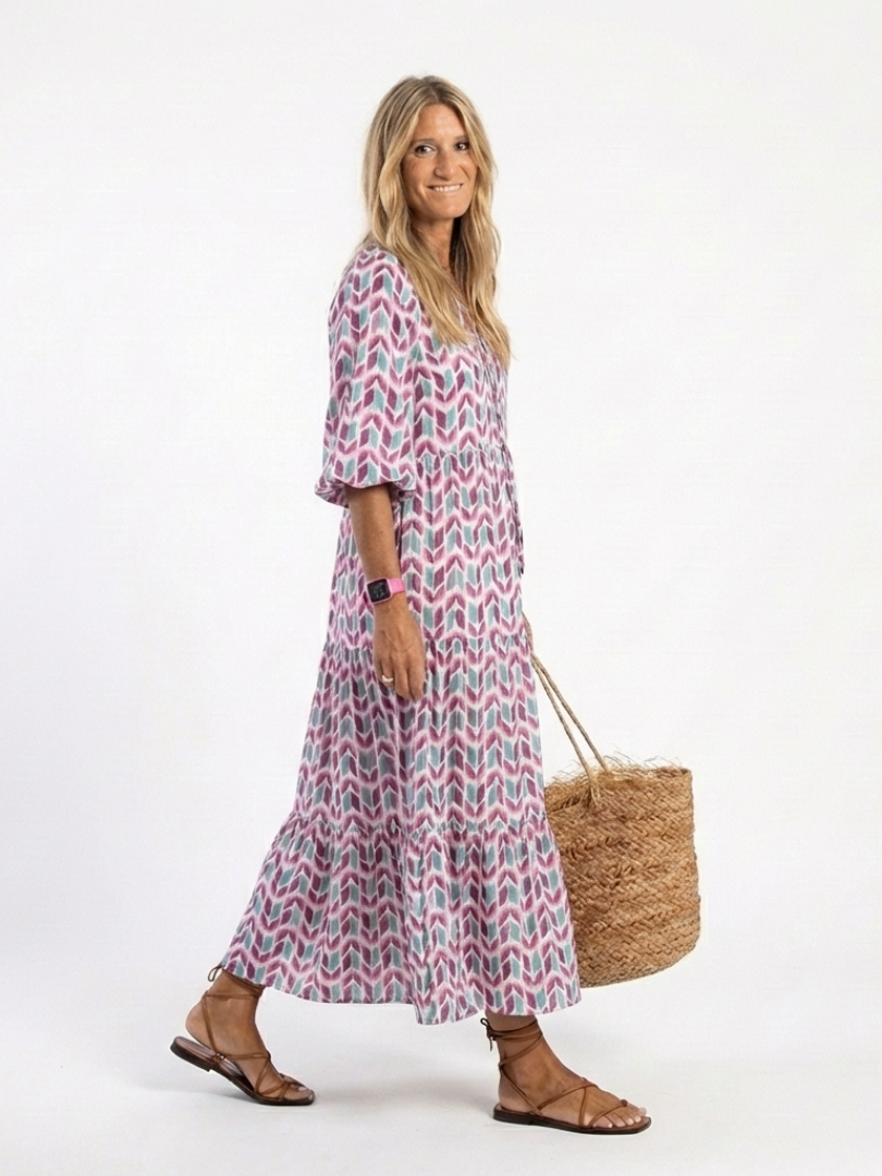 Mireya | Long Sleeve Midi Dress with Geometric Print
