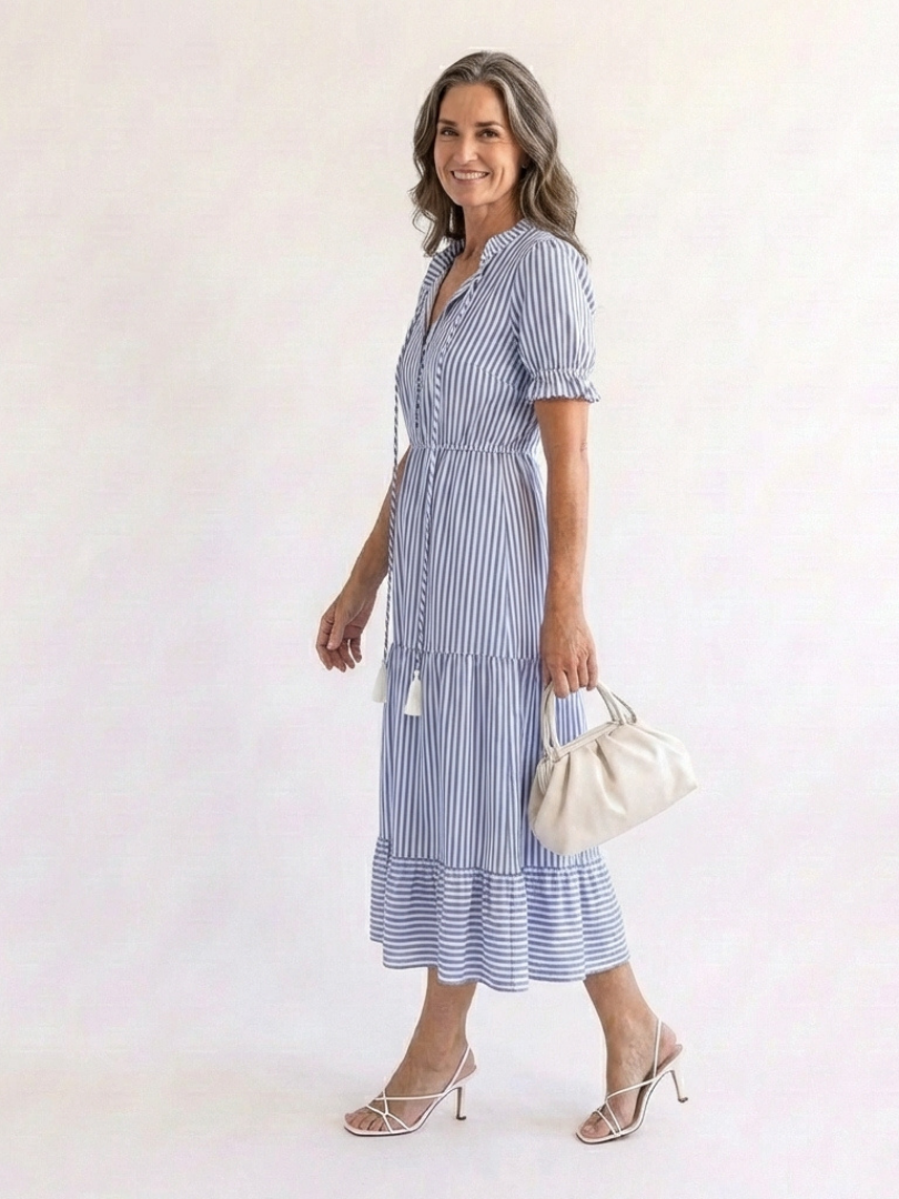 Dakota | Short Sleeve Striped Midi Dress