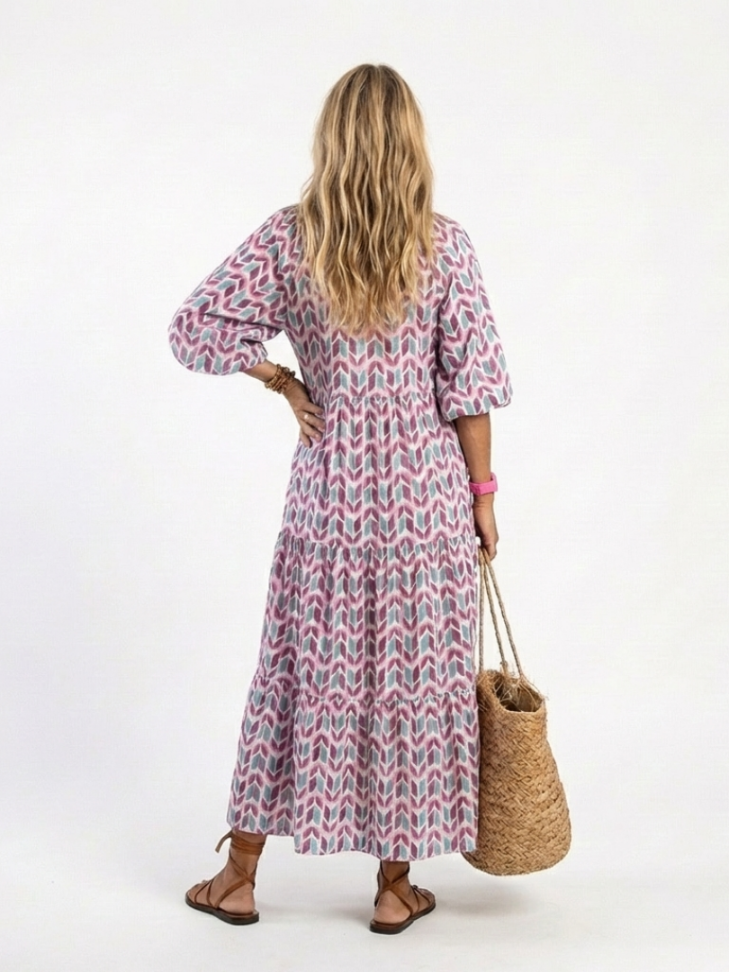 Mireya | Long Sleeve Midi Dress with Geometric Print
