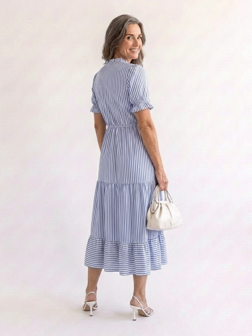 Dakota | Short Sleeve Striped Midi Dress