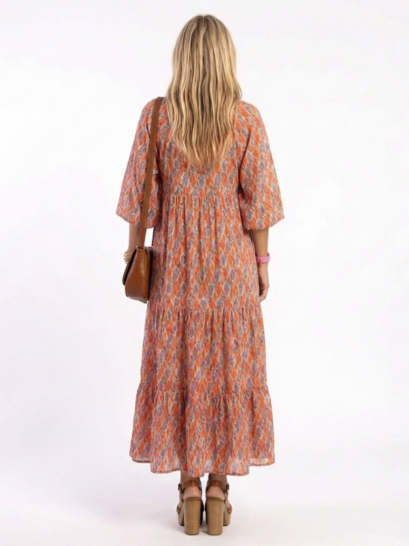 Amara | V-Neck Midi Dress with Geometric Print