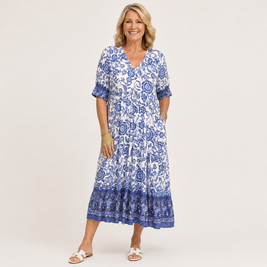 Keisha (Athens Edit) | Elegant Floral V-Neck Dress