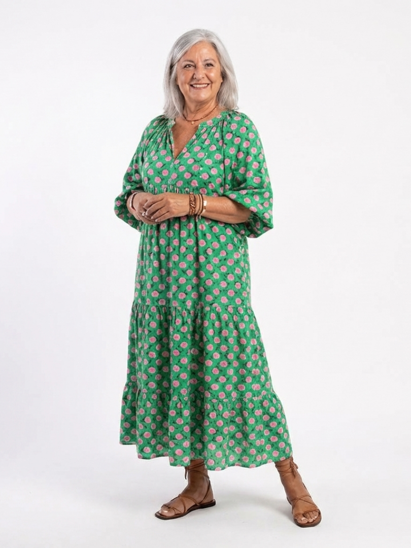 Fiora | Floral Print Midi Dress with V-Neckline