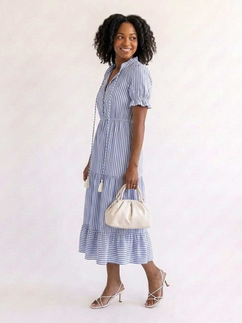 Dakota | Short Sleeve Striped Midi Dress