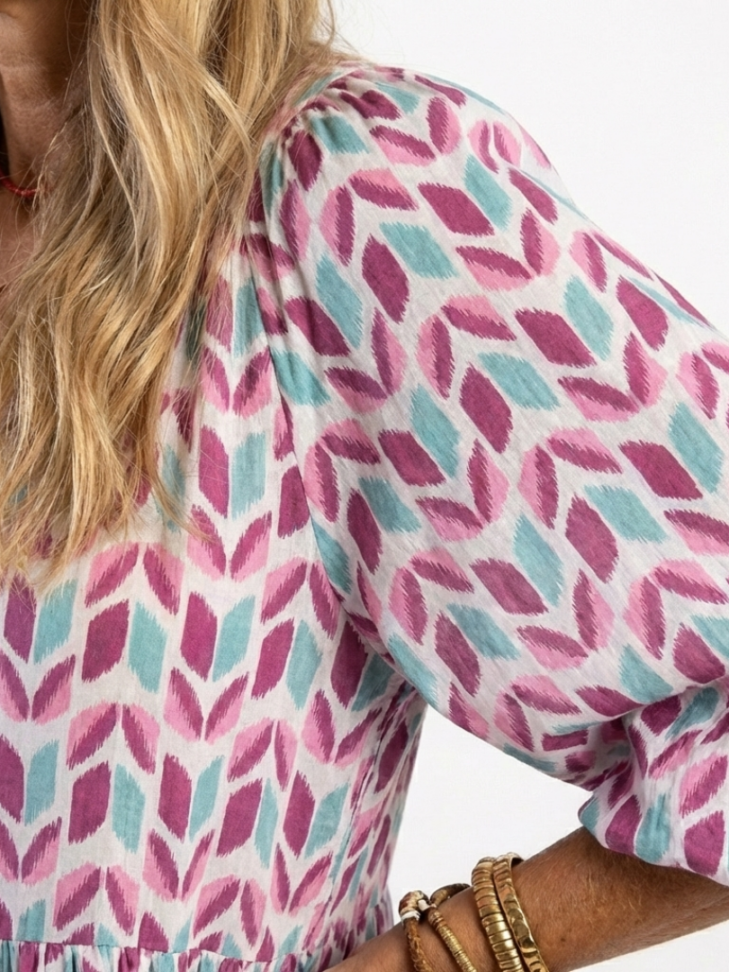 Mireya | Long Sleeve Midi Dress with Geometric Print