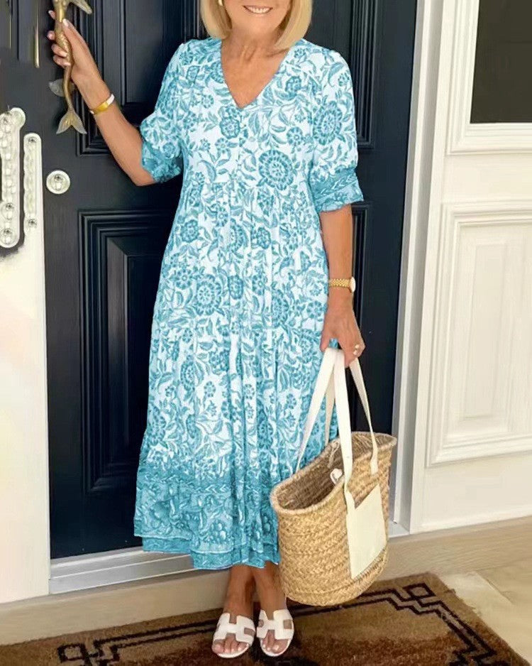Keisha (Athens Edit) | Elegant Floral V-Neck Dress
