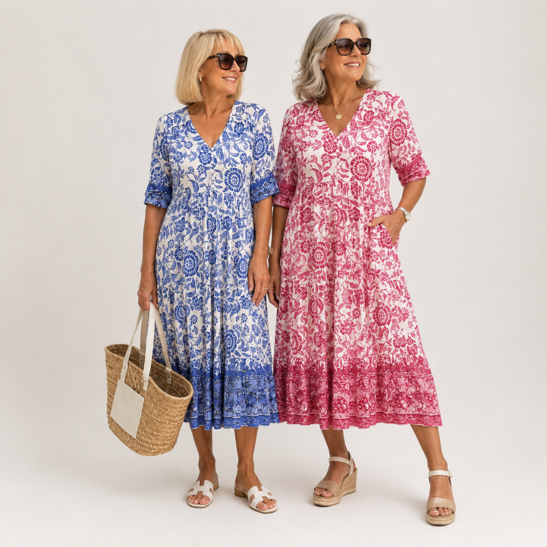 Keisha (Athens Edit) | Elegant Floral V-Neck Dress