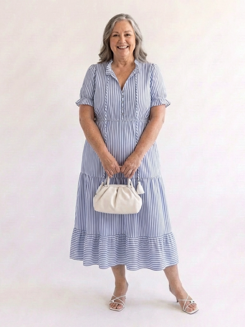Dakota | Short Sleeve Striped Midi Dress