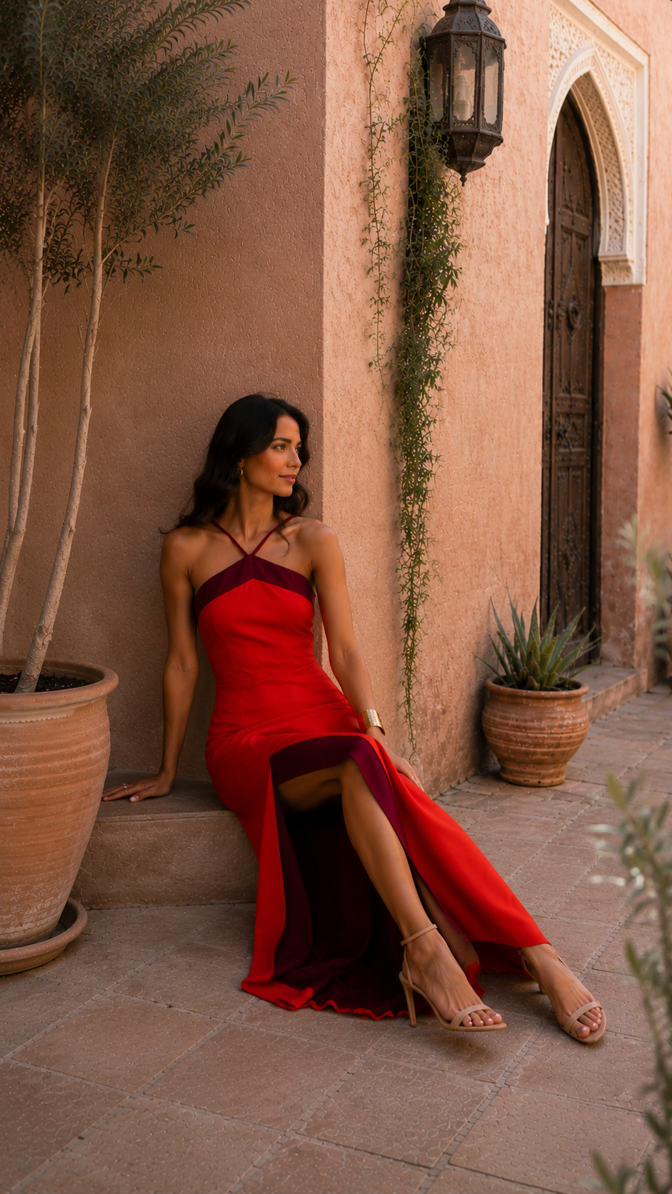 Oasis | Red Backless Slit Maxi Dress