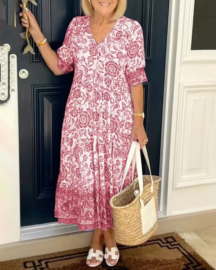 Keisha (Athens Edit) | Elegant Floral V-Neck Dress