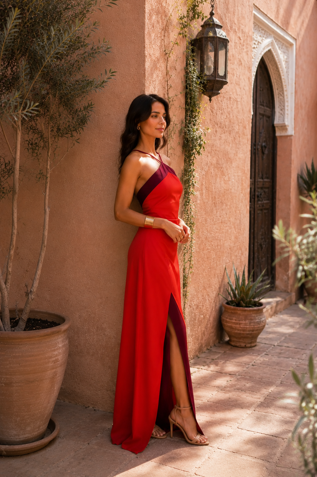 Oasis | Red Backless Slit Maxi Dress