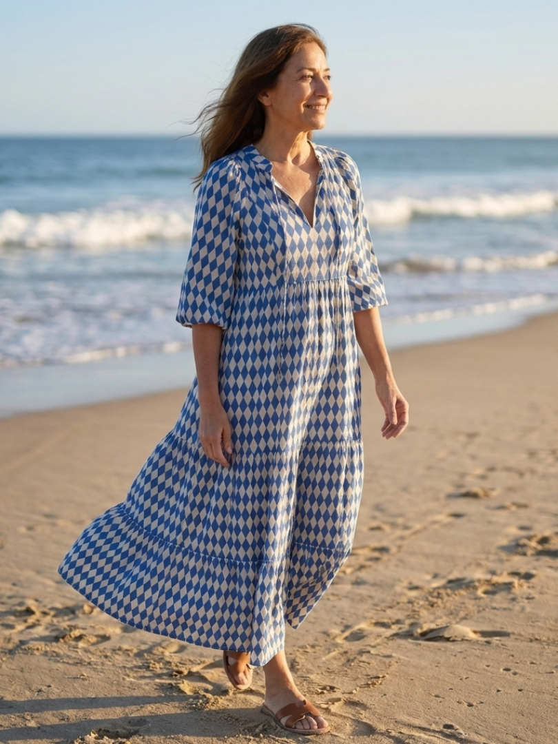 Elodie | Diamond Print Dress with Ruffle Skirt