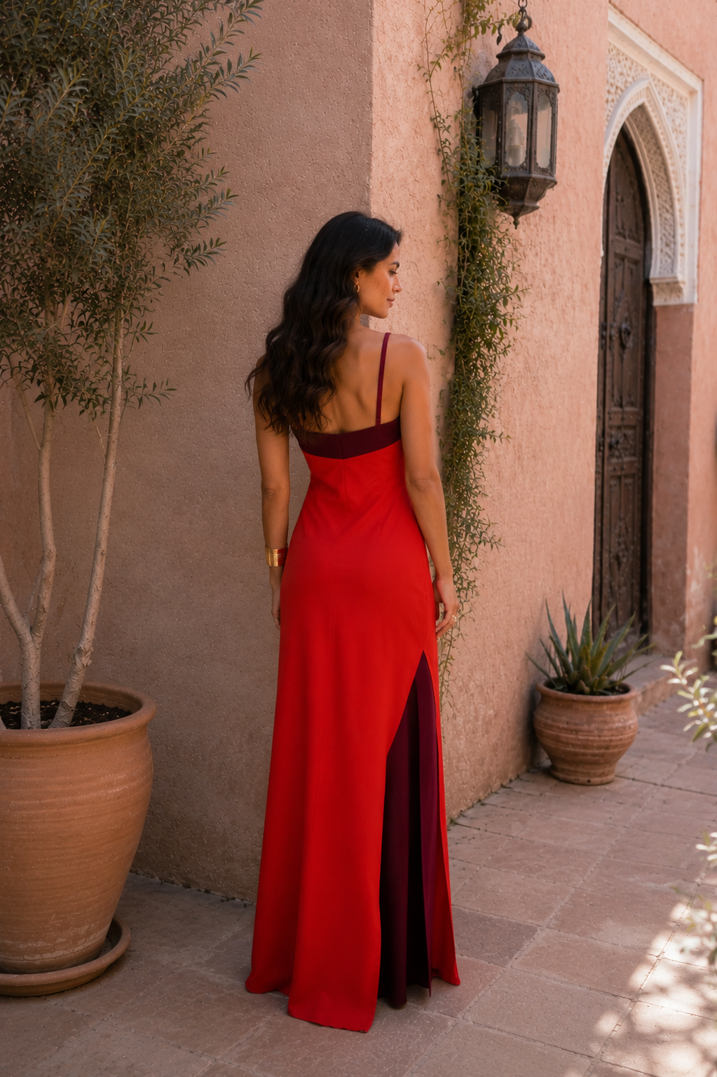 Oasis | Red Backless Slit Maxi Dress
