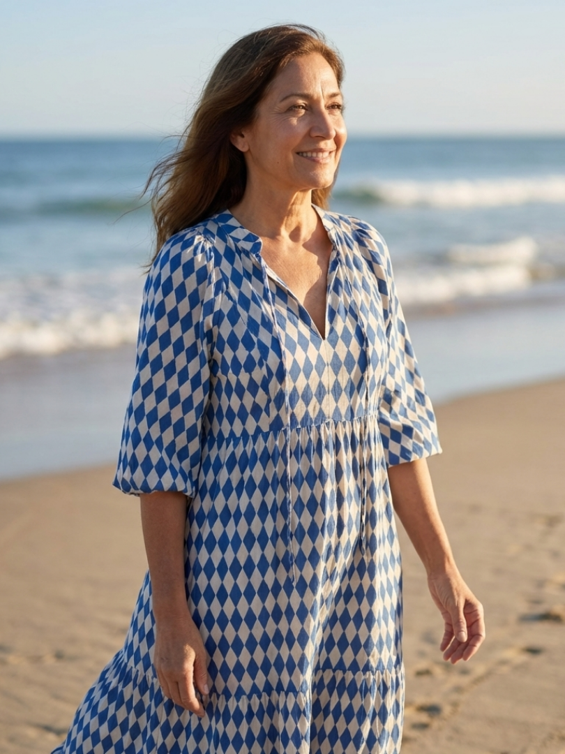 Elodie | Diamond Print Dress with Ruffle Skirt
