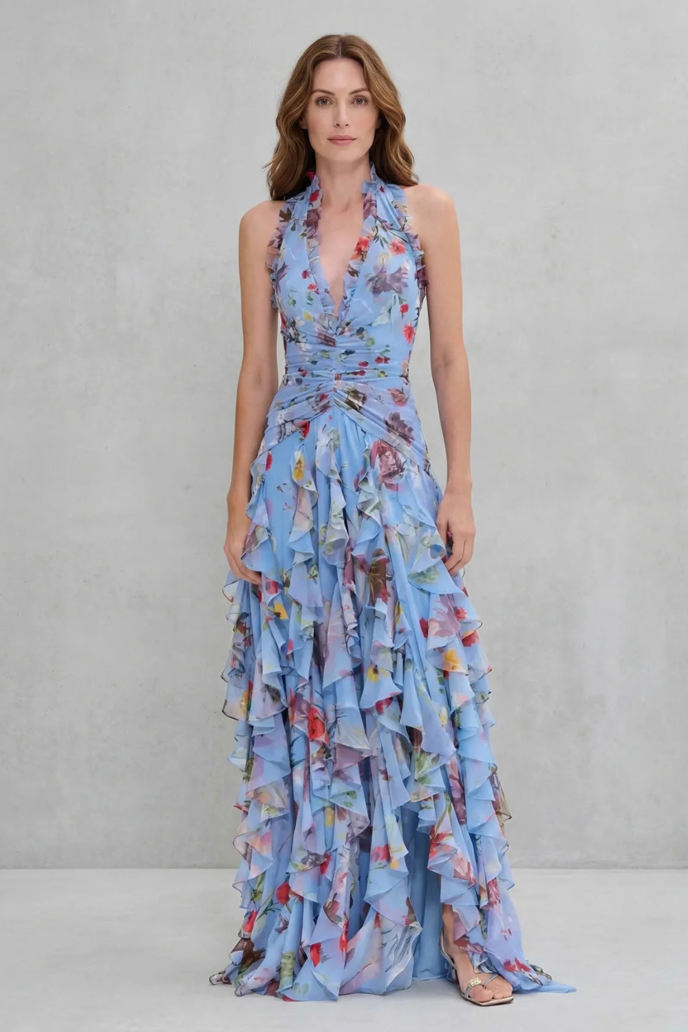 Elegant Long Dress with Halter Neckline