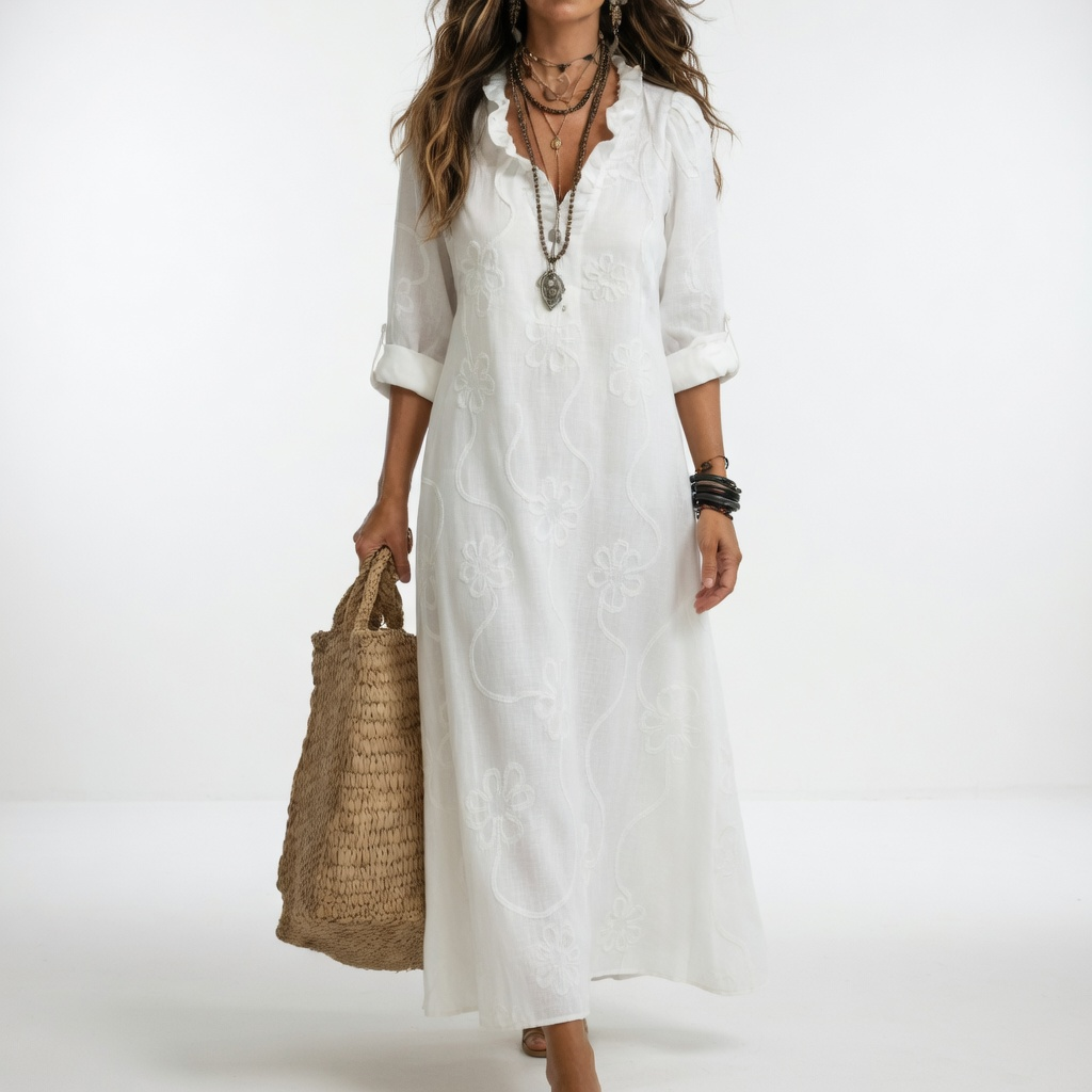 Adelheid Floral Summer Dress - White