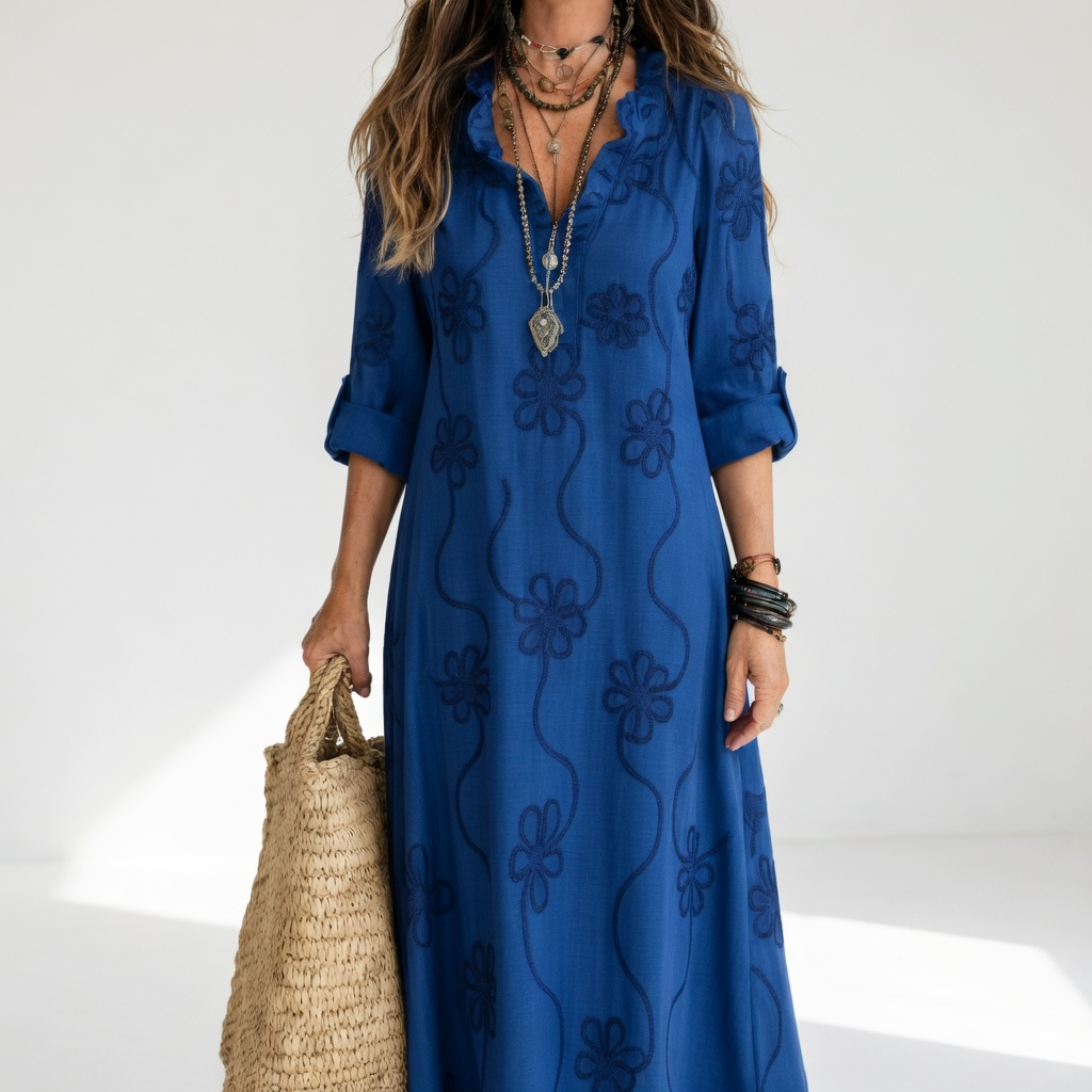 Adelheid Floral Summer Dress - Navy Blue