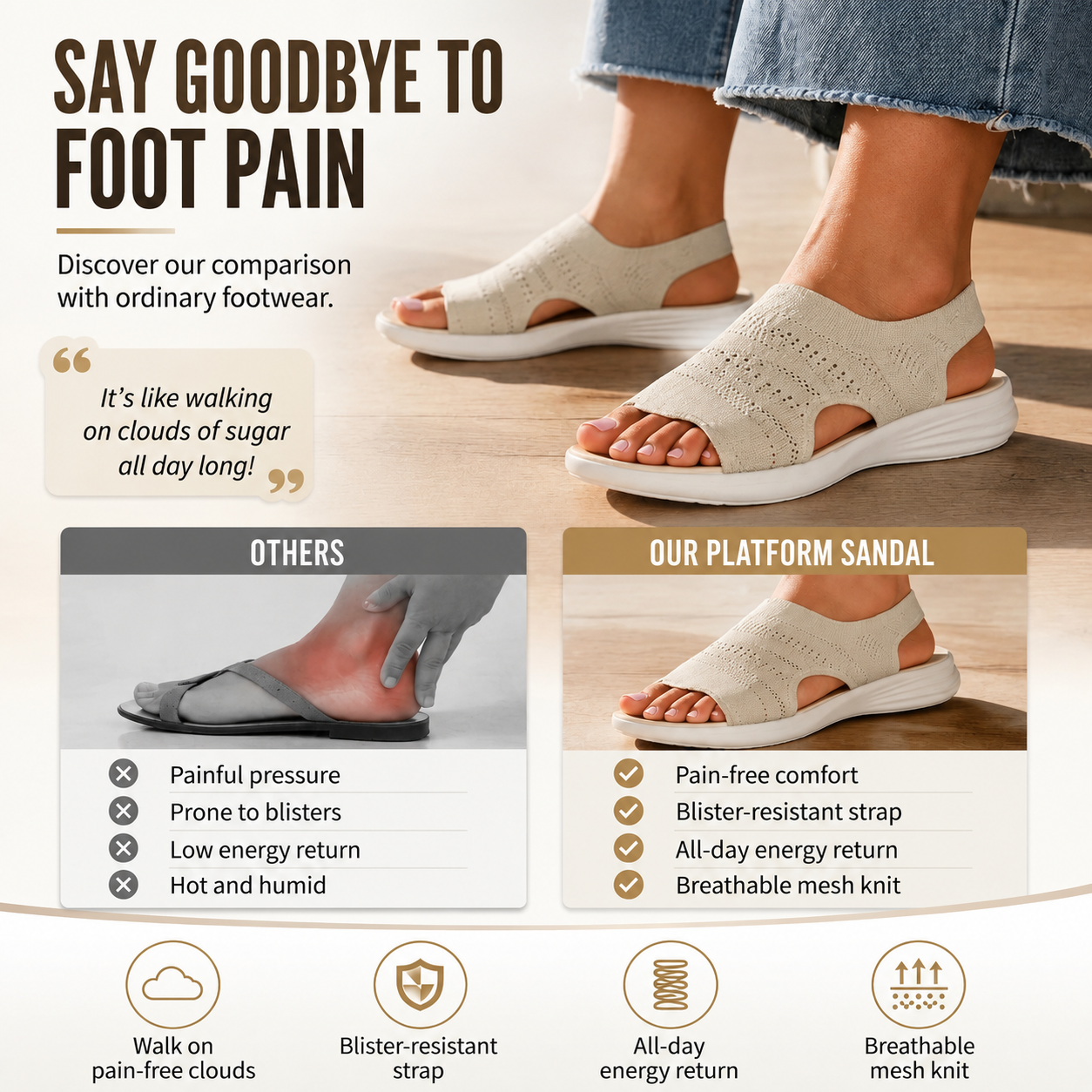 Platform Sandals, Breathable Knit for Women