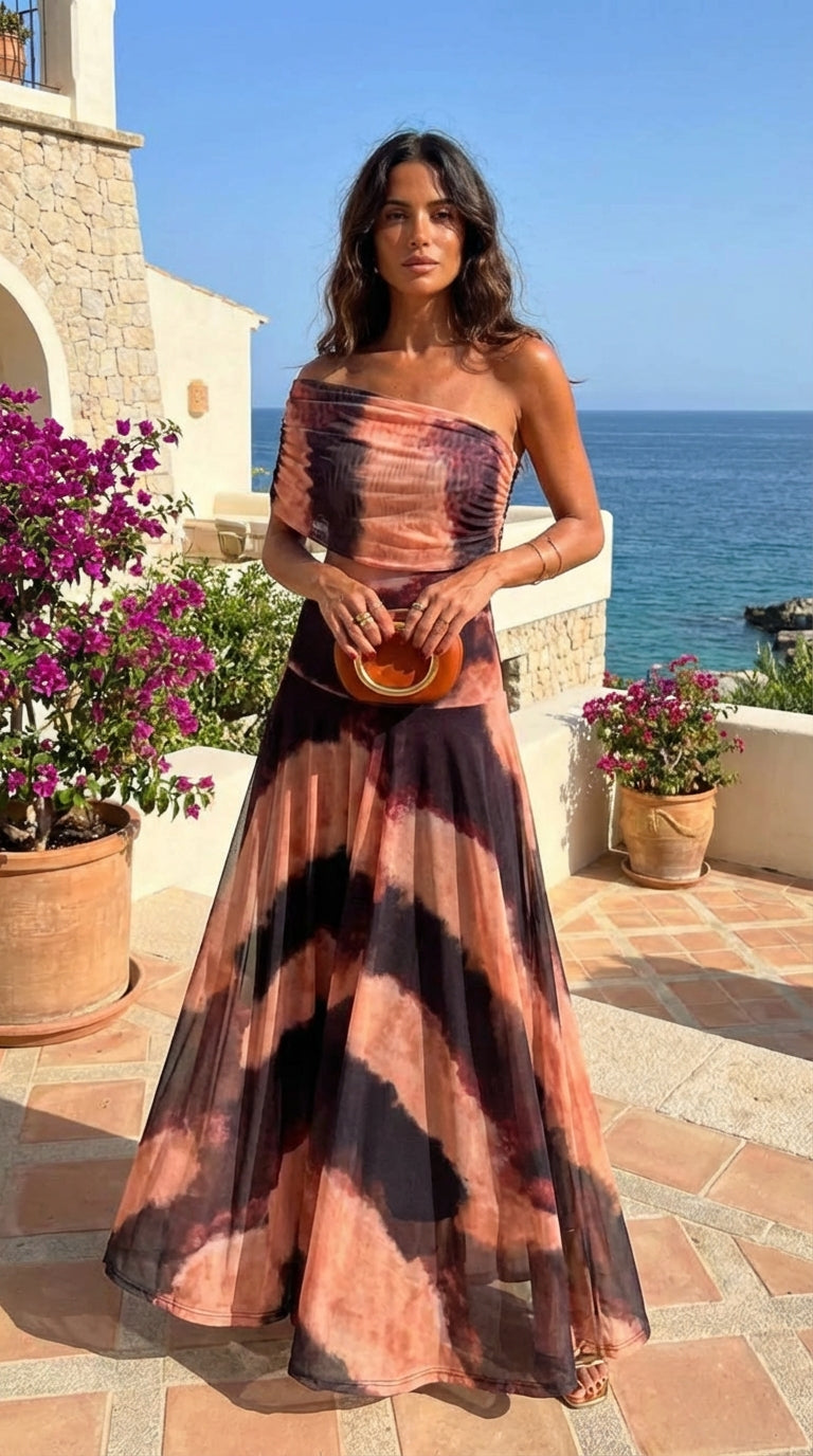 Toledo Dress in Orange & Brown Print