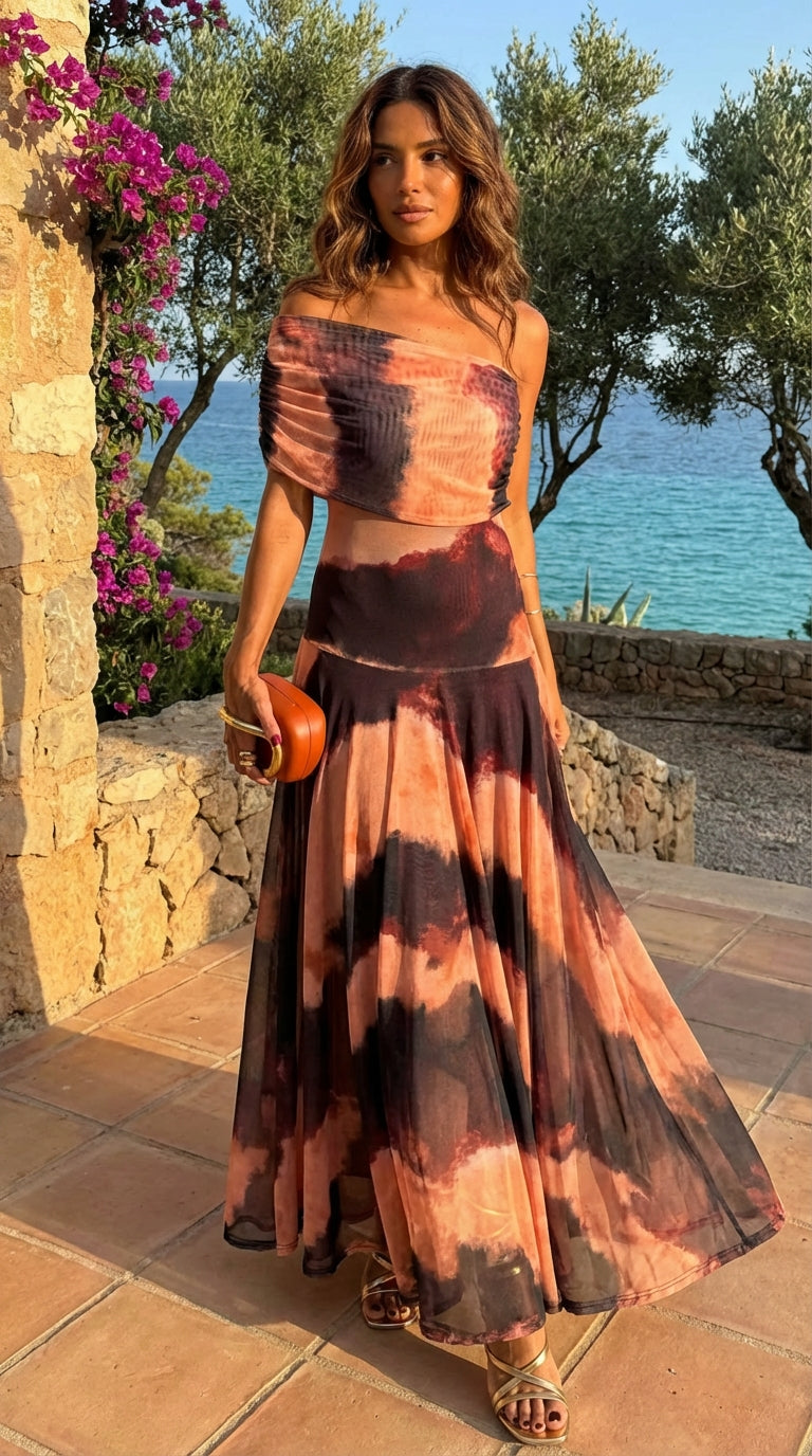 Toledo Dress in Orange & Brown Print
