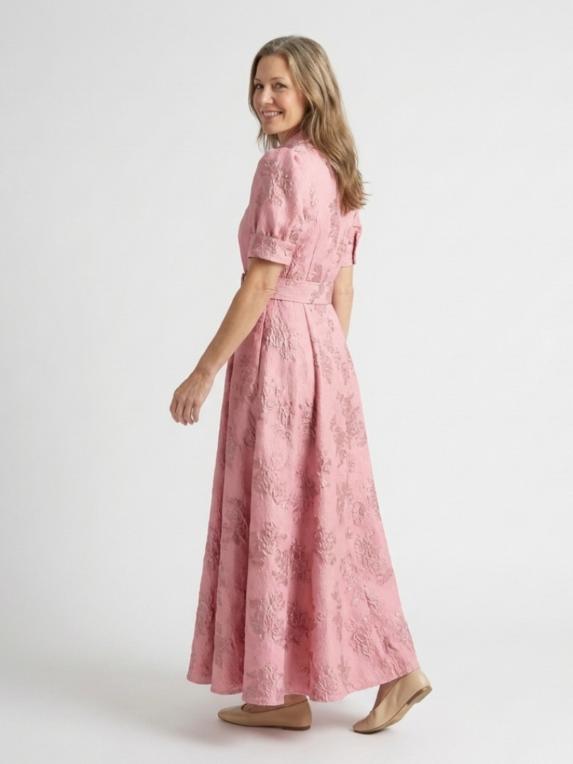 Xanthea | Fitted Floral Maxi Dress with Short Sleeves