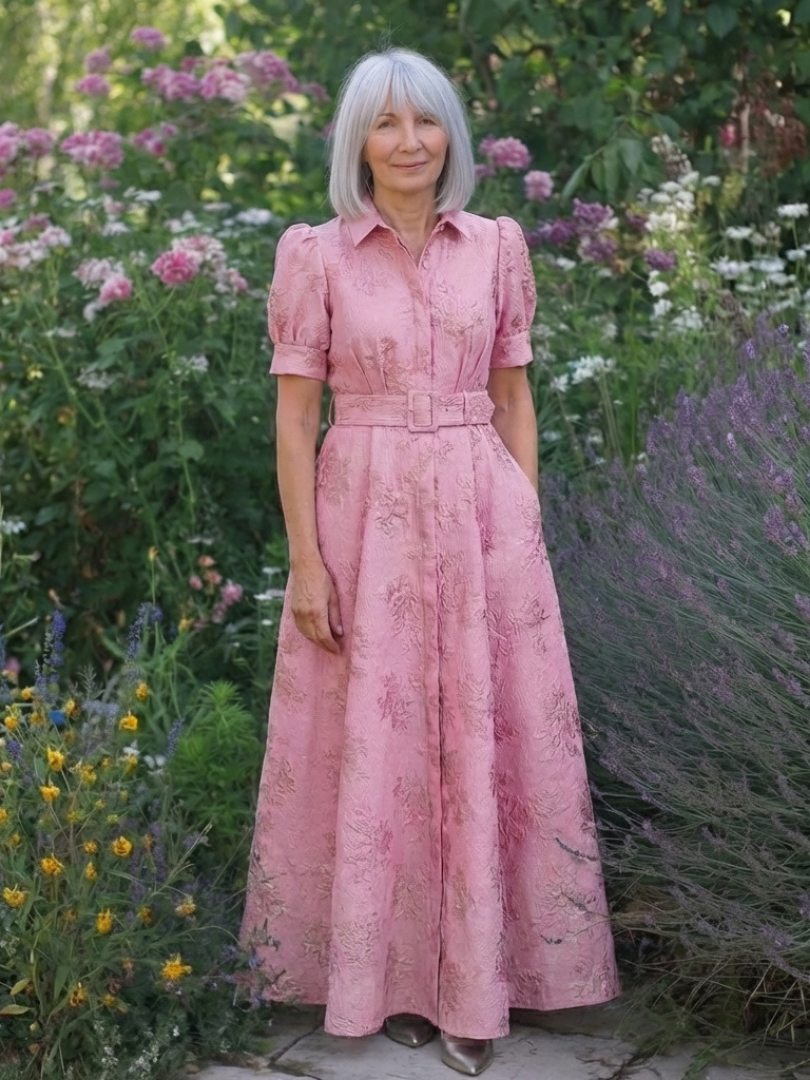 Xanthea | Fitted Floral Maxi Dress with Short Sleeves