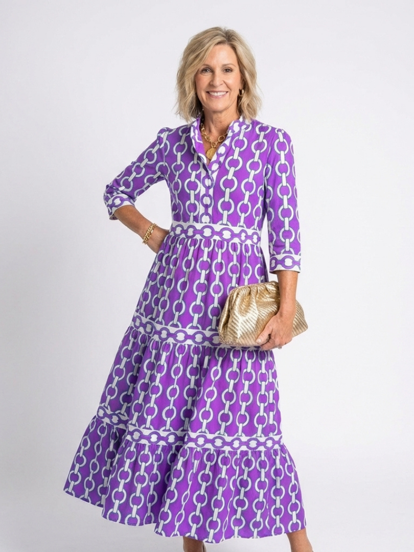 Ysolde | 3/4 Sleeve Midi Dress with Chain Print