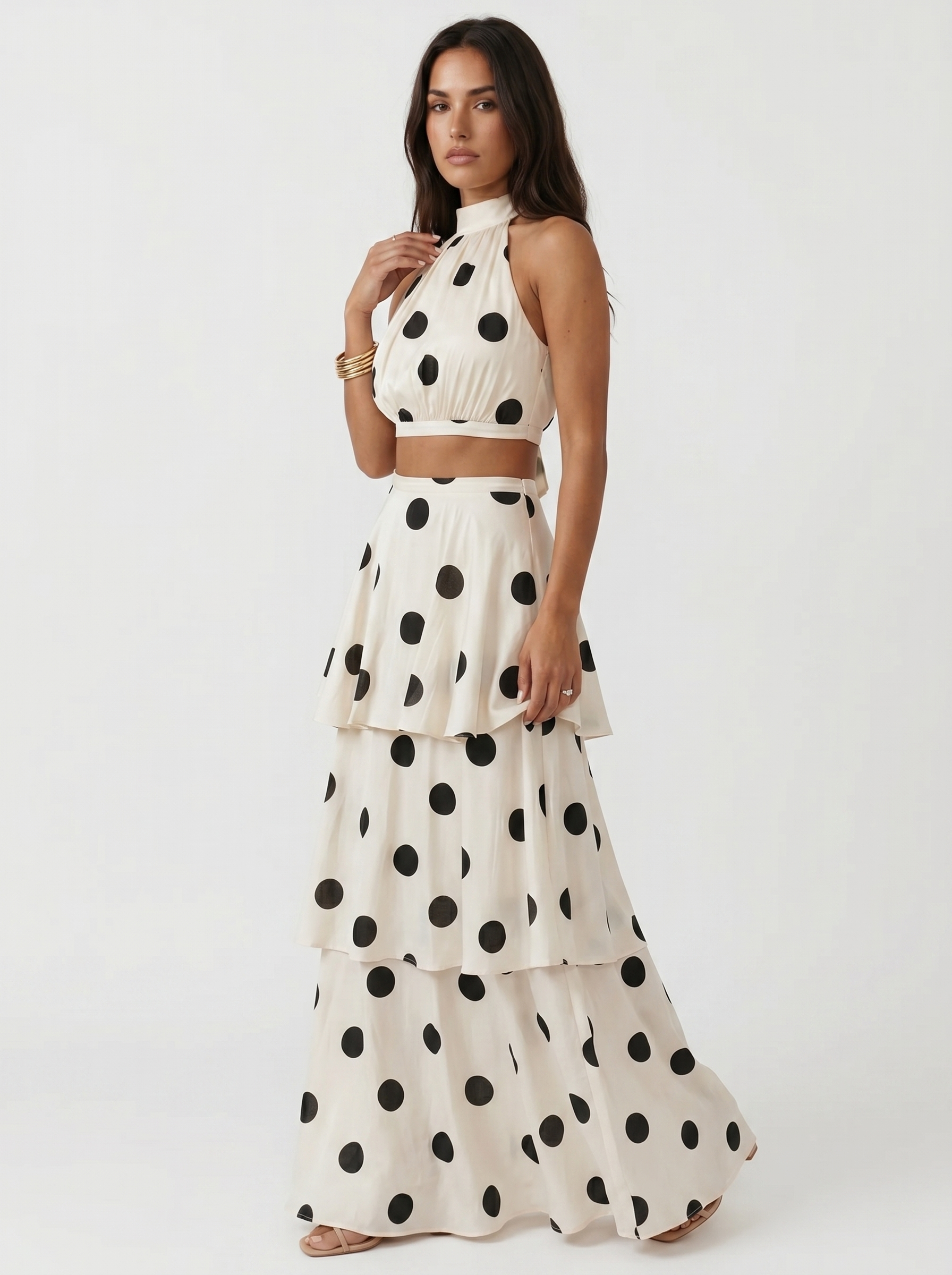 Ensemble top et jupe longue à pois