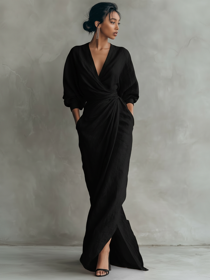 Women's Pink Minimalist V-neck Blend Maxi Dress MDA1655L0Y