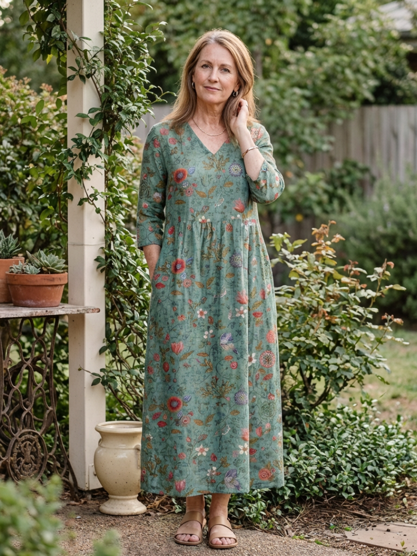 Marina (Athens Edit) | Floral Maxi Dress with V-Neck and Triple Ruffle Hem
