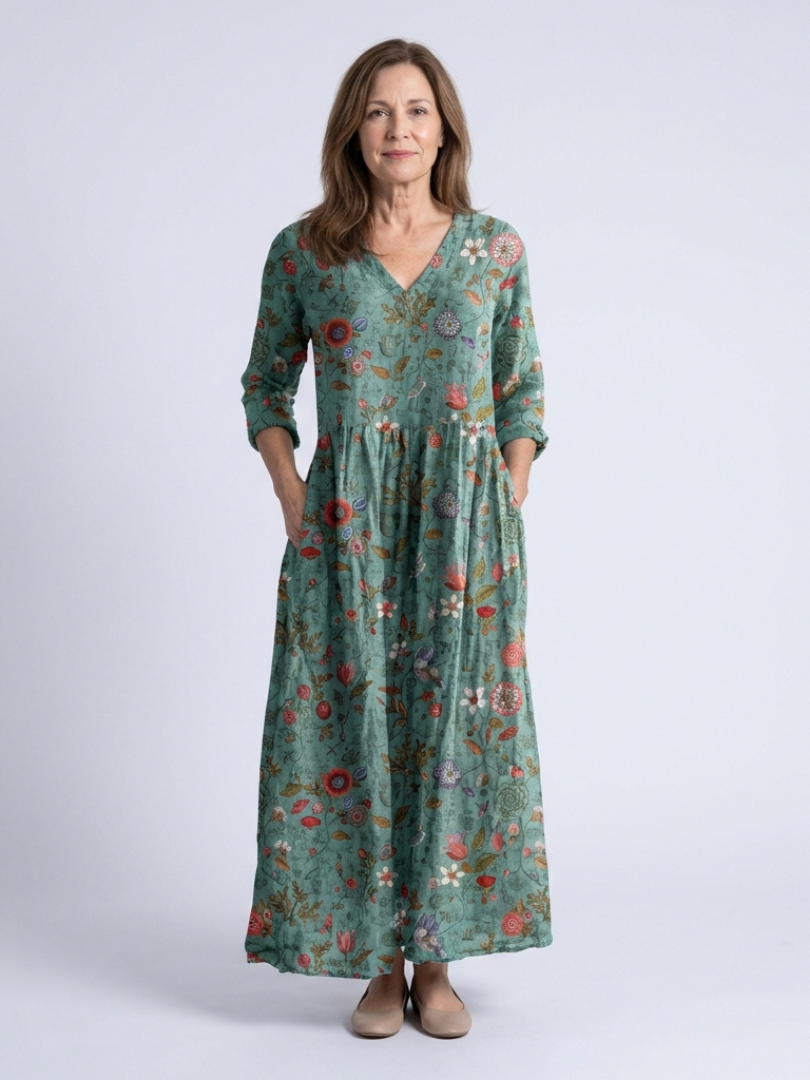 Marina (Athens Edit) | Floral Maxi Dress with V-Neck and Triple Ruffle Hem