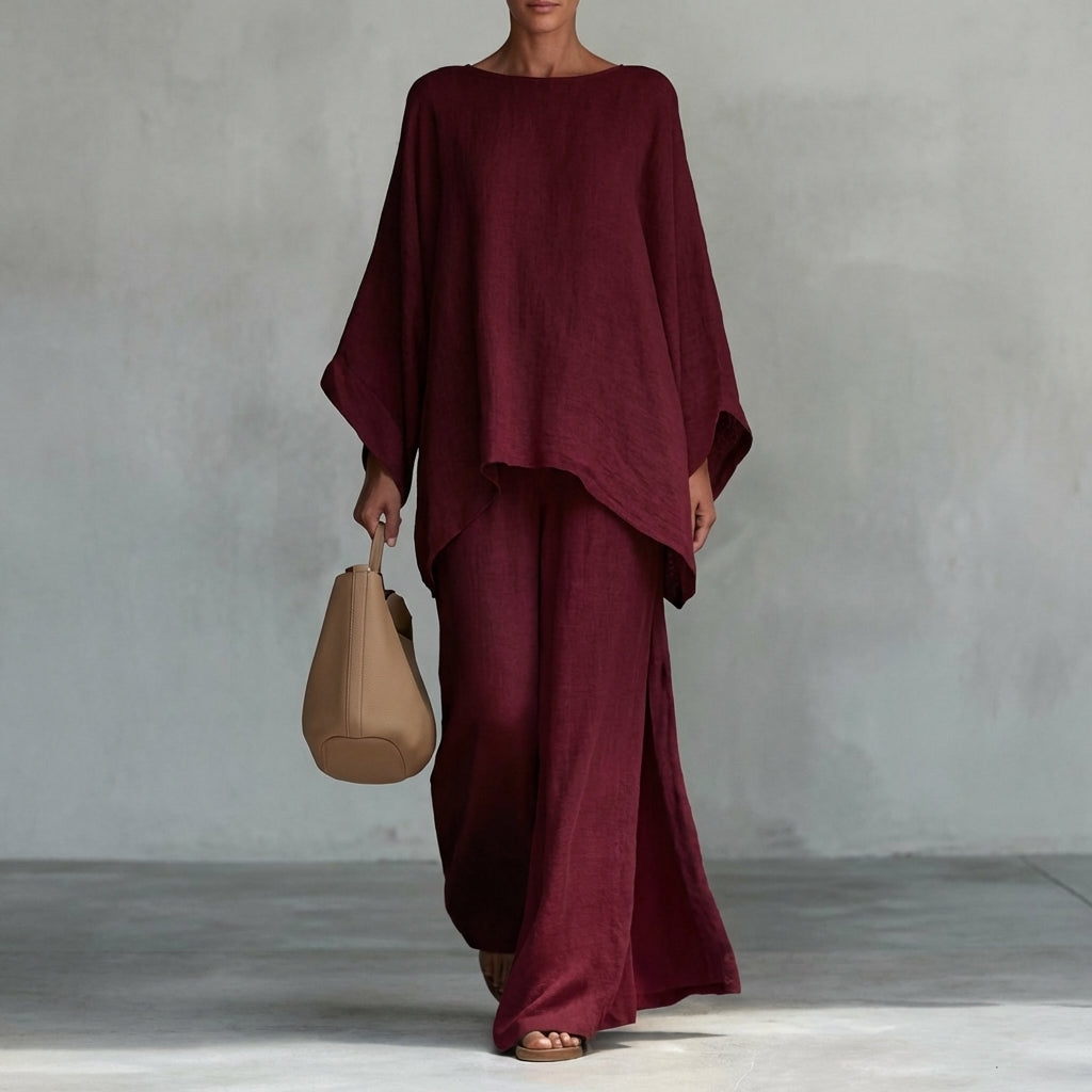 Christine | Long-Sleeve Two-Piece Set with Wide-Leg Trousers