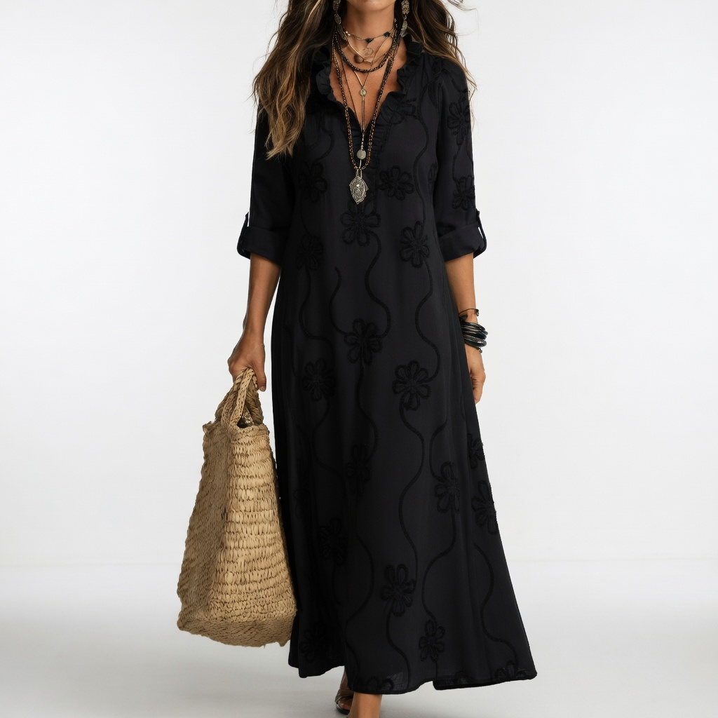 Adelheid Floral Summer Dress - Black