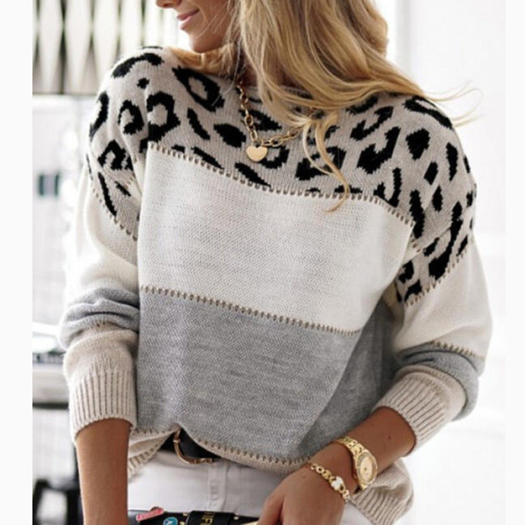 Sarena Leopard Color block Knit Sweater