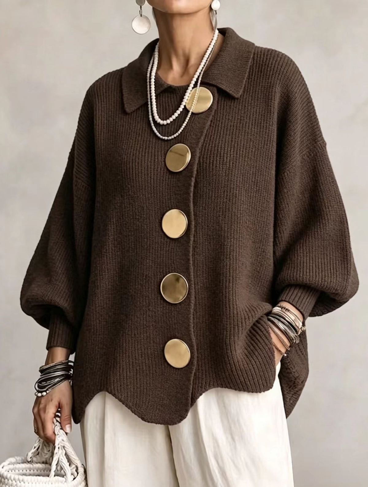 Victoire | Oversized Cardigan with Large Gold Buttons