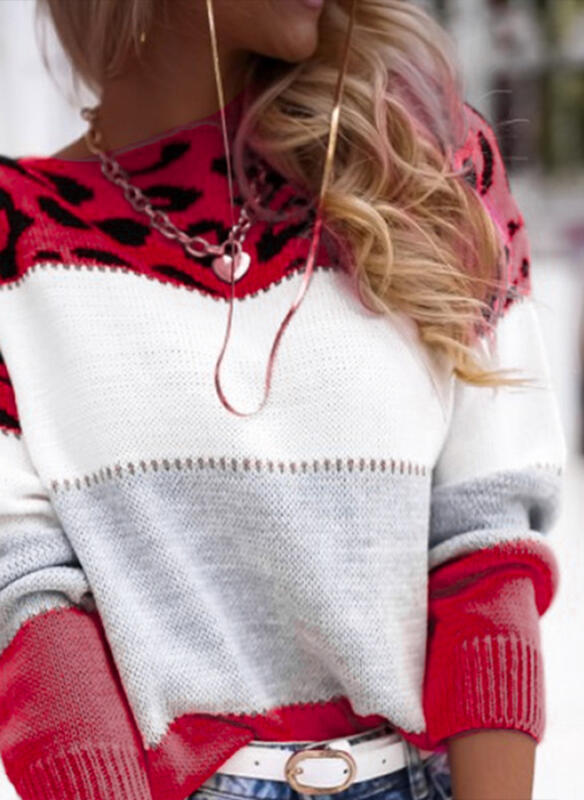 Sarena Leopard Color block Knit Sweater