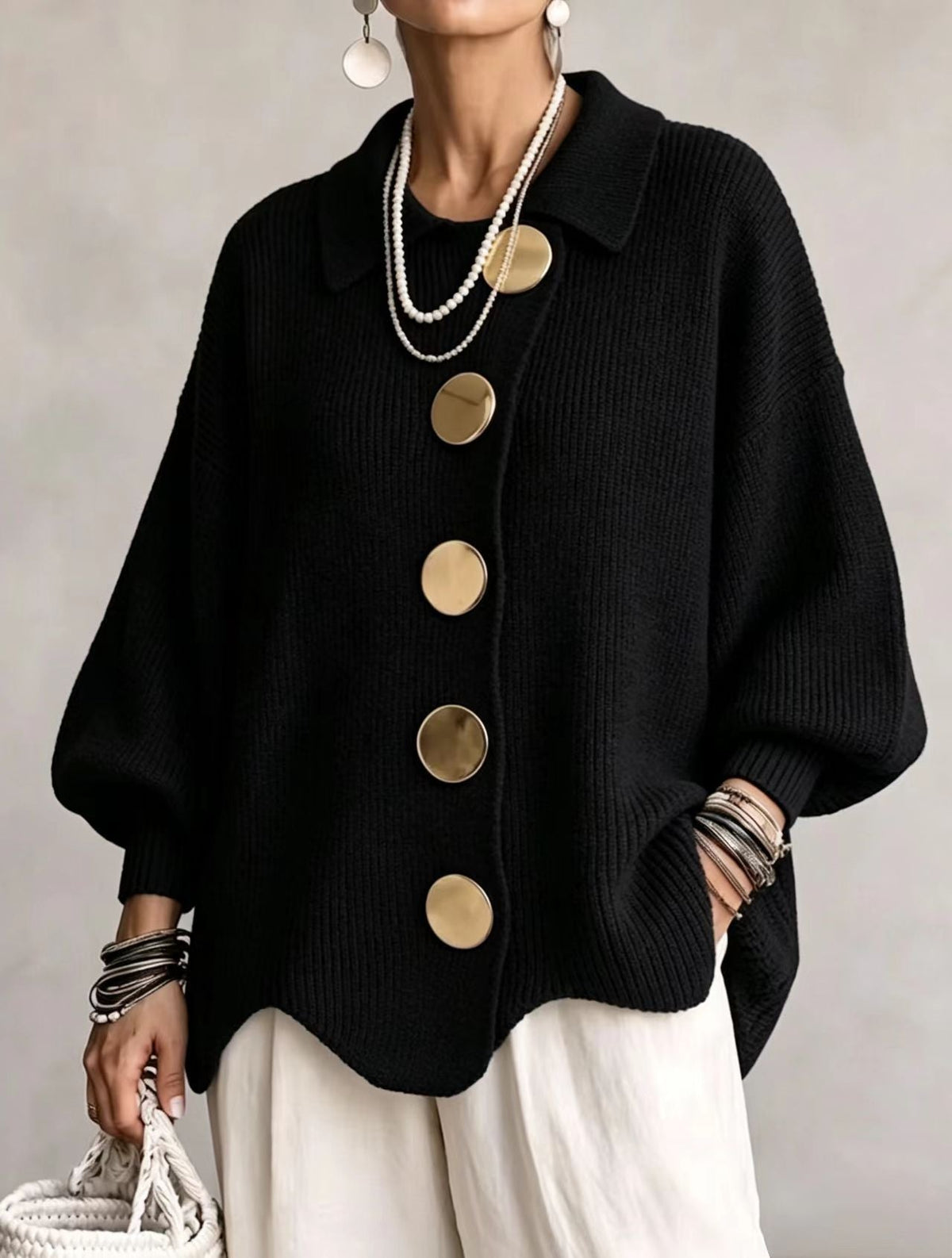 Victoire | Oversized Cardigan with Large Gold Buttons